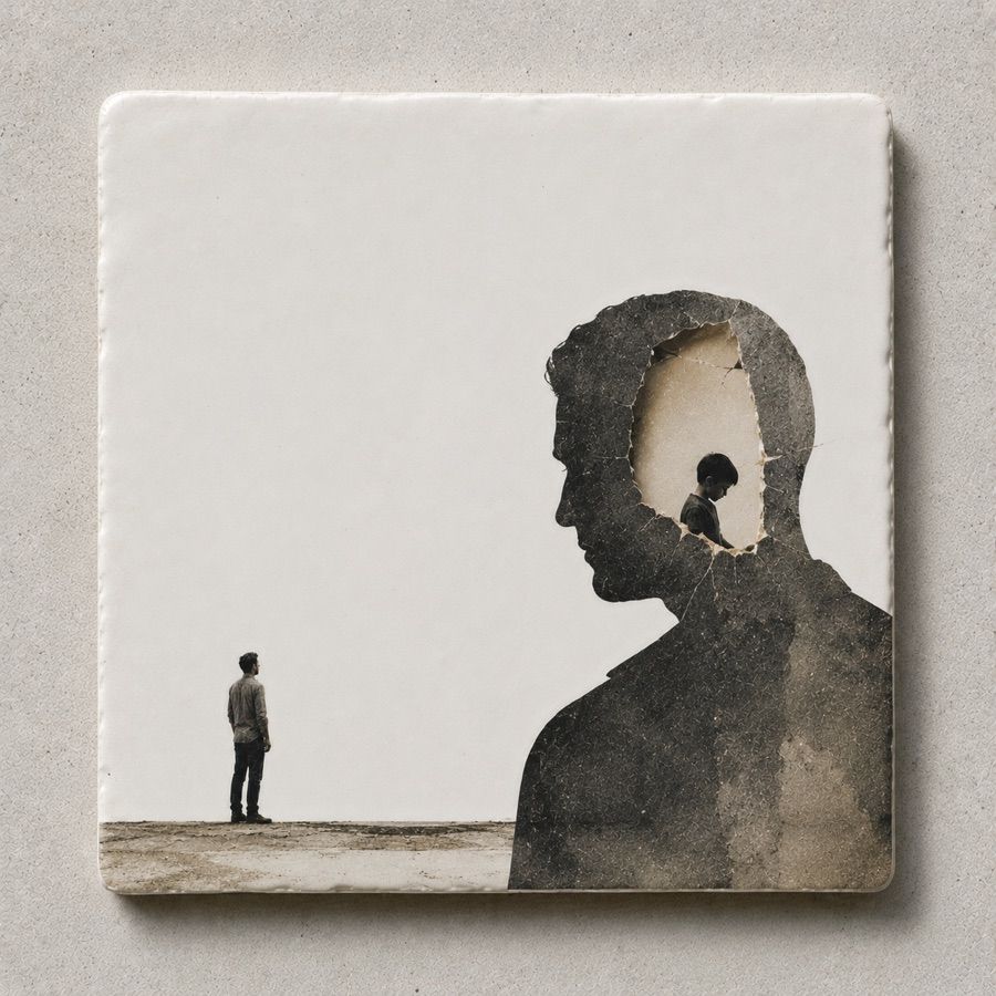 Silhouet van een man met daarin een kind, schaamte en herkomst, Zielenleven